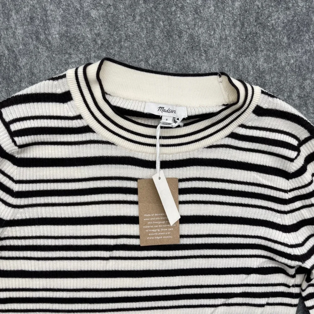 Madewell Sweater Womens Small Striped Double Layered Crewneck Merino Silk Blend